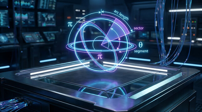 Holographic projection of geometric mathematical concepts in a futuristic setting