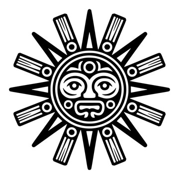 Aztec Sun Stone with Face Tribal Mayan Symbol for Ethnic Designs