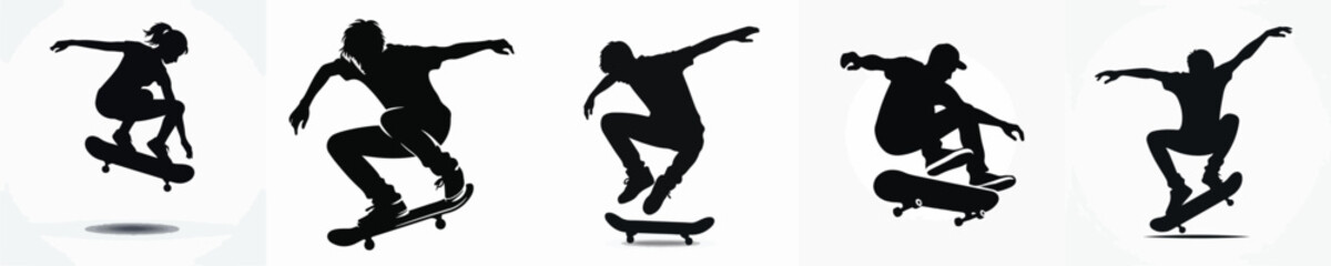Fototapeta premium Vector silhouette of person playing skateboard
