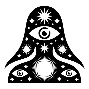 Third Eye with Stars and Sun Mystical Esoteric Silhouette for Spiritual Designs