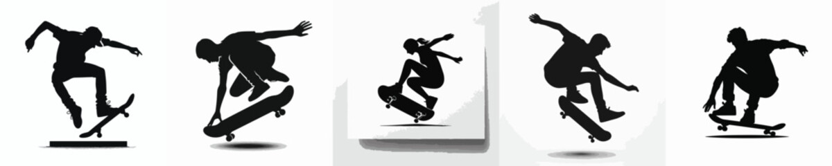 Fototapeta premium Vector silhouette of person playing skateboard
