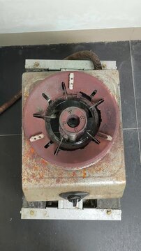 Old Single Burner Gas Stove Top View with Vintage Design