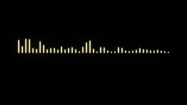 Minimal white audio spectrum motion graphic on black background, 4k seamless loop sound wave, voice signal waveform, sound equealizer, animated sound wave spectrum with alpha