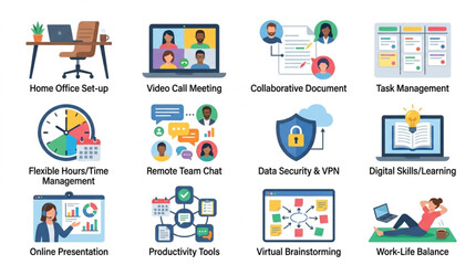 Fototapeta premium Remote Work and Business Solutions Icons.