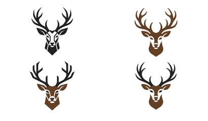 Obraz premium Minimal deer head logo set with modern geometric antler designs for luxury branding vector