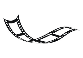 Fototapeta premium Black wavy film strip silhouette vector illustration. Curved cinema reel band with perforated frame design. Retro movie filmstrip graphic for media and entertainment layout.