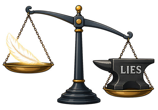 Truth and Lies Weighing Scale with Feather and Anvil