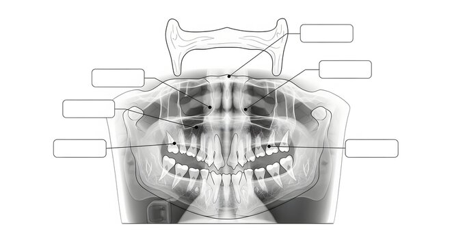 Annotated dental X-ray showing detailed tooth structure and labels