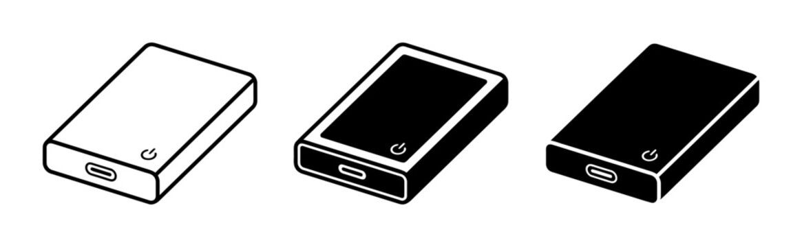 Portable Hard Drive Icons, External Storage Device Vector Set, Data Backup and Transfer Technology