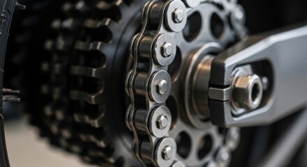 Fototapeta premium Close-up of a Motorcycle Drive Chain and Sprocket System.