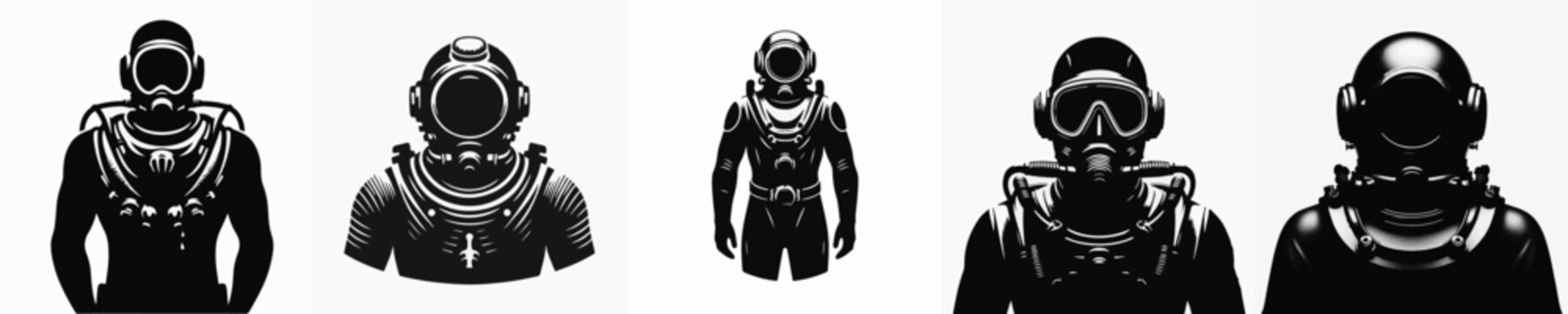 Vector silhouette of person using diving suit
