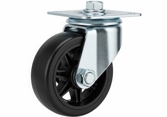 Fototapeta premium A close-up of a black wheel with a metal bracket
