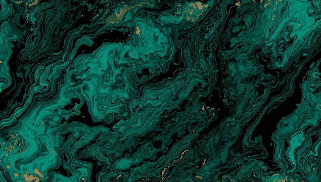 Abstract green and black marble swirl pattern with gold accents for design background