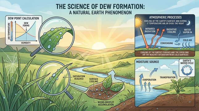The captivating science of morning dew a comprehensive explanation of natural atmospheric processes, moisture sources, and condensation