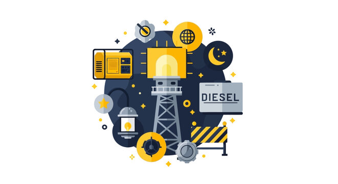 Portable Diesel Light Tower and Power Generator Infrastructure Vector Illustration for Industrial Construction and Emergency Backup Energy