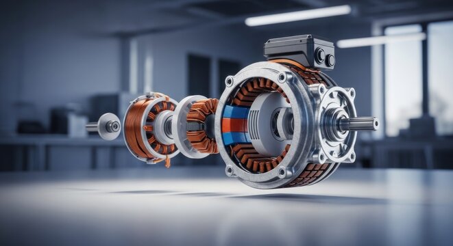 Exploded View of an Electric Motors Internal Components.