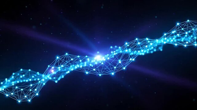 Glowing blue DNA double helix structure.