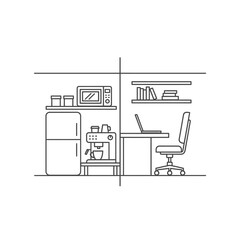 Fototapeta premium Minimalist office and kitchen illustration showing work and relaxation areas