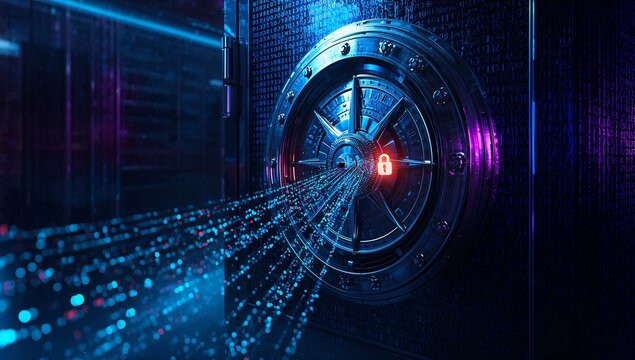 Cybersecurity Concept with Digital Lock and Data Stream in Cyber Safe Environment