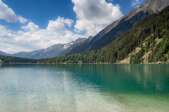 Italy, South Tyrol, Lake Antholz in the Rieserferner-Ahrn Nature Park