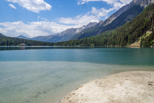 Italy, South Tyrol, Lake Antholz in the Rieserferner-Ahrn Nature Park
