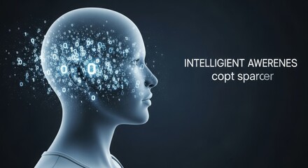 Obraz premium Artificial intelligence profile with digital data stream flowing into human head, representing futuristic cognition and innovation.