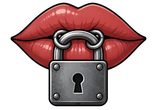 Lips Locked Shut with Metal Padlock