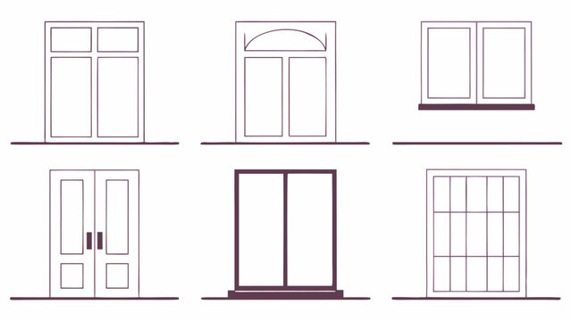 Diverse Set of Minimalist Architectural Line Art Icons Featuring Various Window and Door Designs for Building and Home Concepts