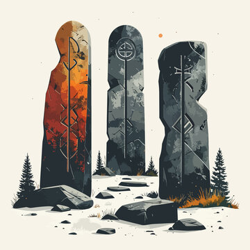Kamienie runiczne ilustracja nordyckie symbole i mitologia
