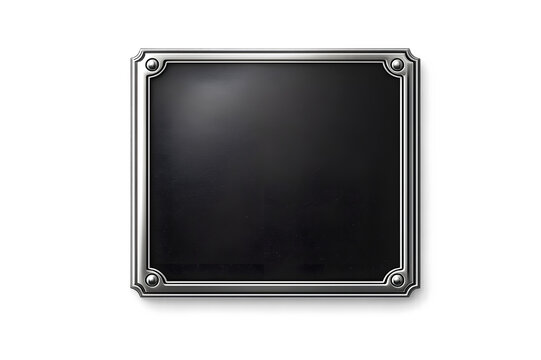 Square shaped black nameplate with silver border PNG on transparent background 