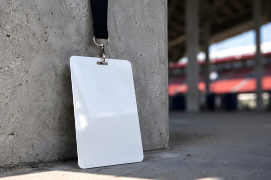 Blank VIP media pass against concrete stadium wall mockup