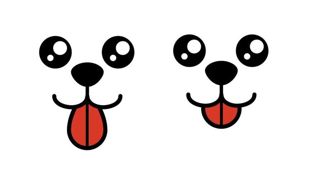 A sticker showing two cute puppy faces side by side with round eyes and red tongues on a clean white background
