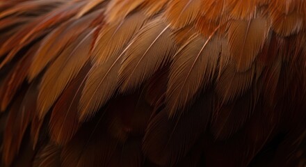 Obraz premium Detailed macro view of rich brown broiler chicken feathers showcasing natural texture and organic patterns