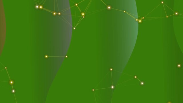 Green abstract background with constellation pattern and yellow dots