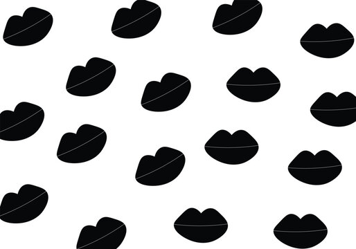 Seamless Lips Pattern Black Minimal Pop Art Design, Abstract Lips Silhouette Repeating Fashion Pattern, Modern Black Lips Background Minimal Graphic Style