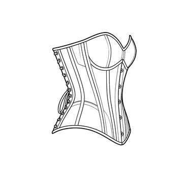 Hand drawn sketch of Victorian underbust corset isolated on white background. Technical fashion illustration.