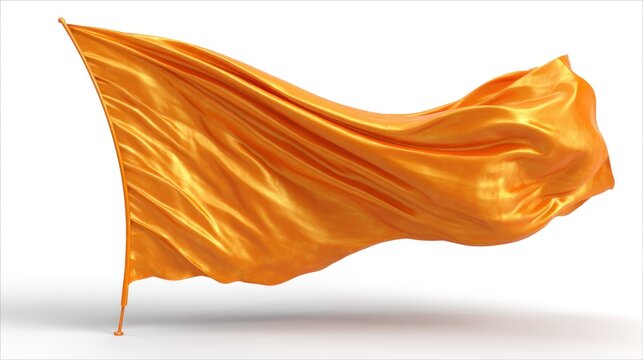 Vibrant orange textile flows dynamically on a flagpole against a clean white background
