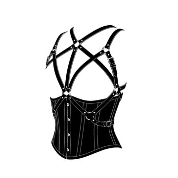 Hand drawn sketch of strappy harness underbust isolated on white background. Technical fashion illustration.