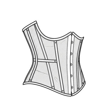 Hand drawn sketch of transparent mesh underbust corset isolated on white background. Technical fashion illustration.