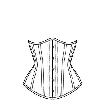 Hand drawn sketch of heavy duty steel boned underbust isolated on white background. Technical fashion illustration.