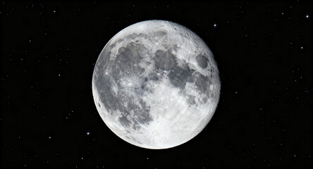 Obraz premium High-resolution photograph of the majestic full moon, detailed craters and luminous surface. Centered against a deep, star-studded night sky, capturing cosmic wonder and celestial beauty