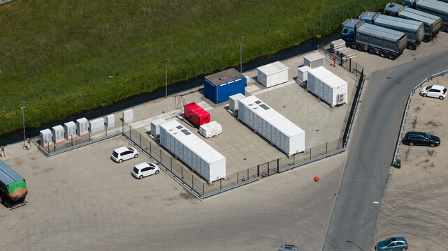 Aerial View of Electric Truck Charging Station