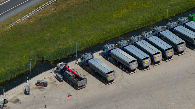 Aerial View of Electric Truck Charging Station
