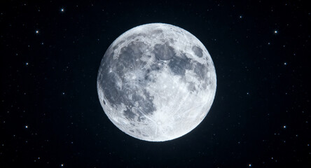 Naklejka premium A breathtaking high-resolution digital photograph captures the magnificent full moon centered against a vast, star-studded night sky