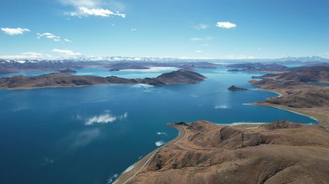 Aerial view of Yamdrok Lake at Lurila Viewing Platform, Tibet