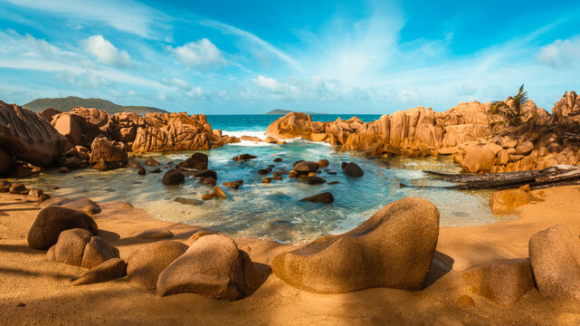 Secluded Shallow Rock Pool Near Anse Caiman, La Digue, Seychelles