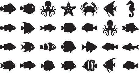 Tropical Fish and Sea Creatures Vector Silhouette Icon Set © Open Expression