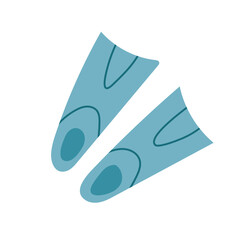 Blue swim flippers illustration. Flat design diving fins or snorkeling gear accessory isolated on a white background, perfect for summer vacation advertising, water sports marketing, and seasonal icon © Oksana