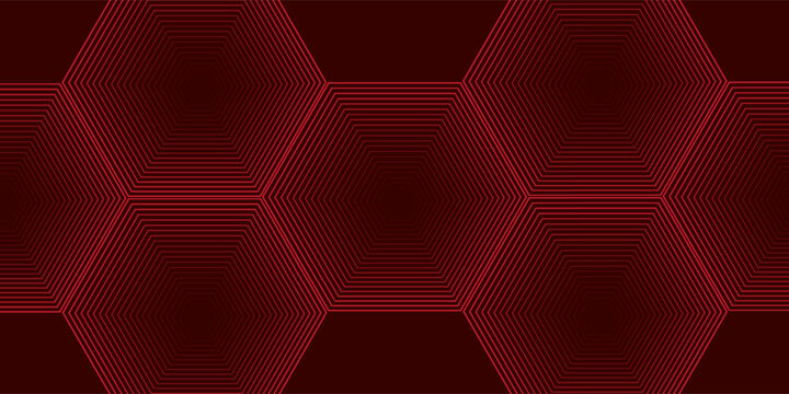 red glow hexagon tunnel loop. Seamless 4K animation. Abstract motion screen background with animated loop box. Glowing neon frames with bright colors on a black background. 3D rendering