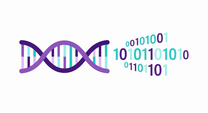 DNA Double Helix with Binary Code Representing Bioinformatics and Genetic Data Sequencing for Biotechnology and Medical Research Concepts